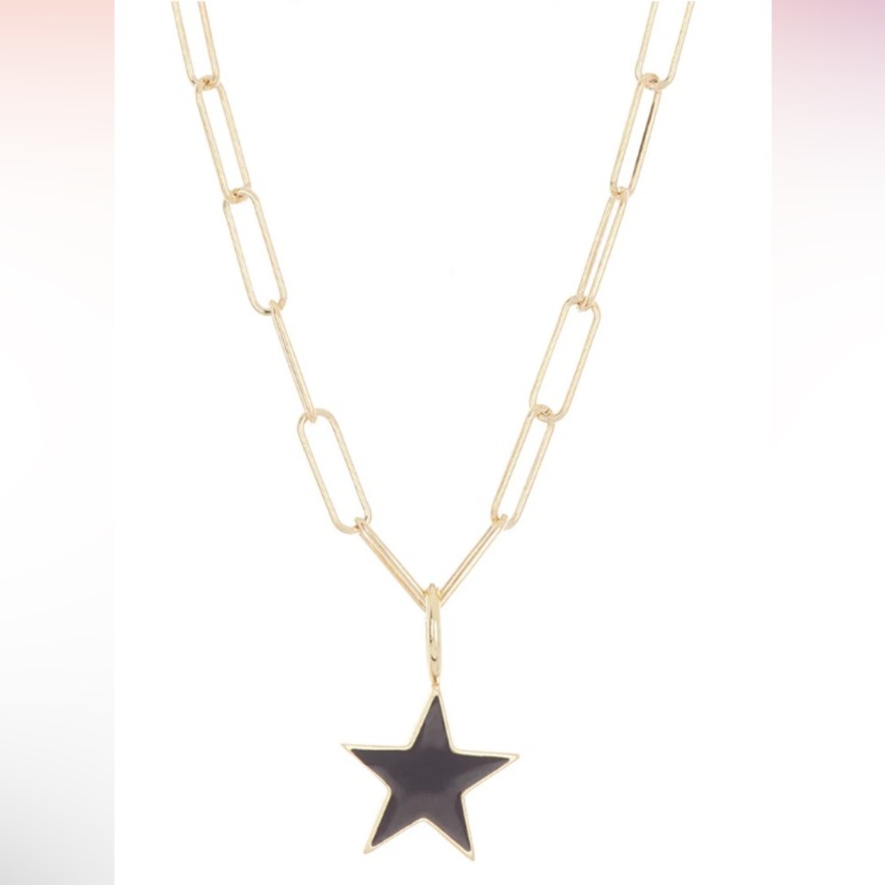 14k Gold Plated Black Enamel Star Paper Clip Chain Necklace